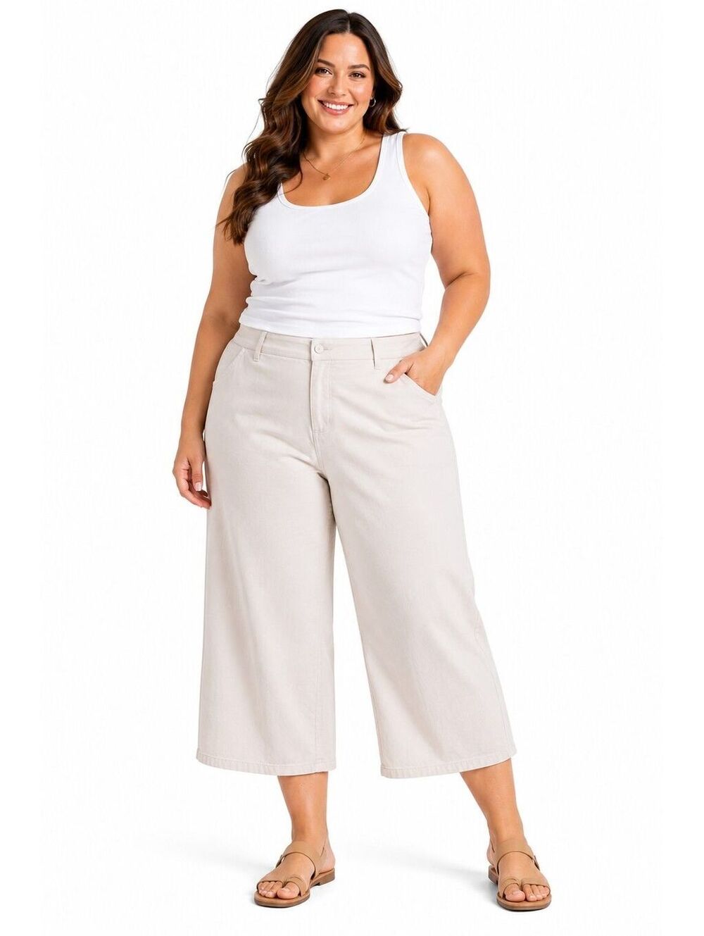 Universal Threads Womens Plus Khaki Tan Wide Leg Pants Ankle Size 30 Stretch NWT
